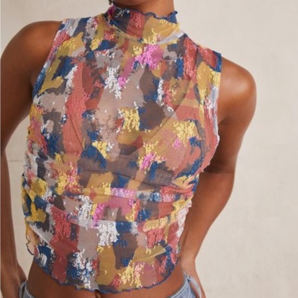 Free people lace sleeveless, high neck, multicolor top - Picture 1 of 2